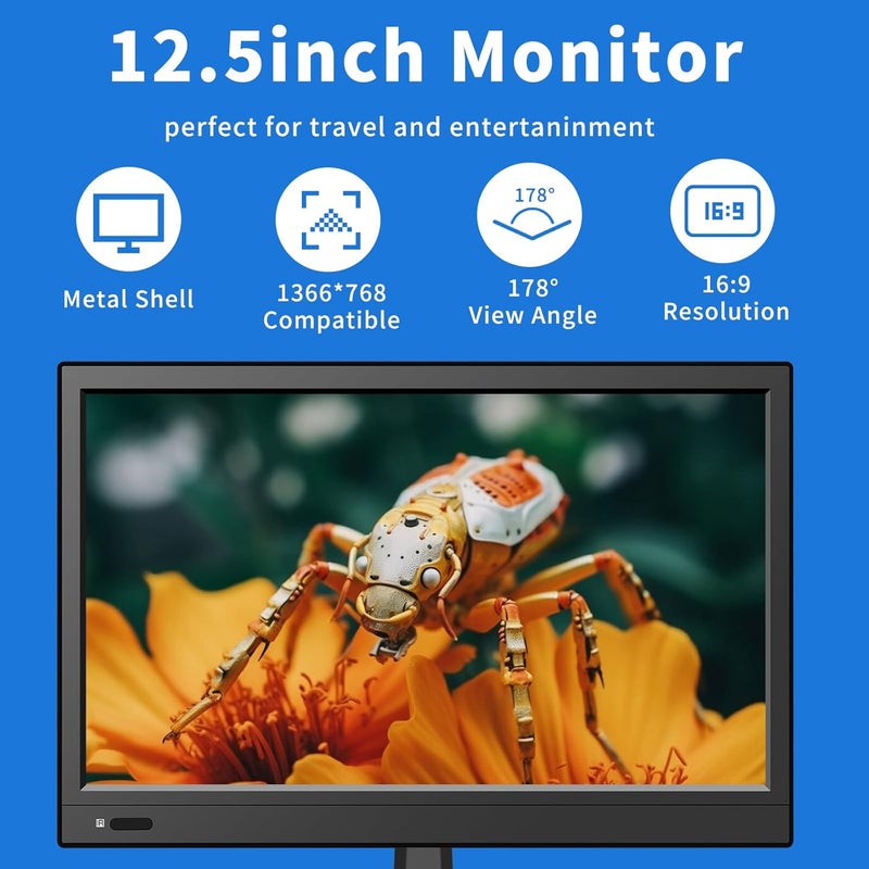 Jexiop 12.5 inch Security Monitor,Small Monitor with Speaker,Remote Control/HDMI/VGA/BNC/RCA Interfaces in for Home | Office | Warehouse Surveillance | RV - Image 2